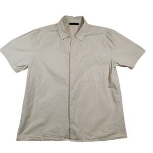Oak + Fort Mens Short Sleeve Button Up Shirt Sz M Medium Beige Minimalist Pocket